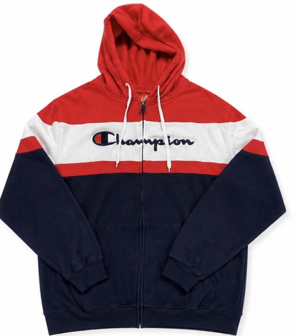 Champion Men’s XLT Big & Tall Full Zip Hoodie Red White Navy Spellout NWT